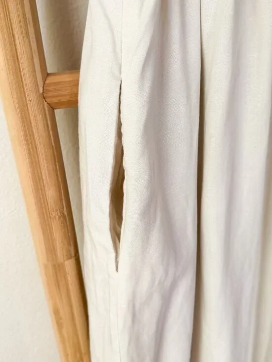 Zara Linen Cream Ivory Midi Dress Size XS Beige Minimalist Slip Sundress - Picture 9 of 10